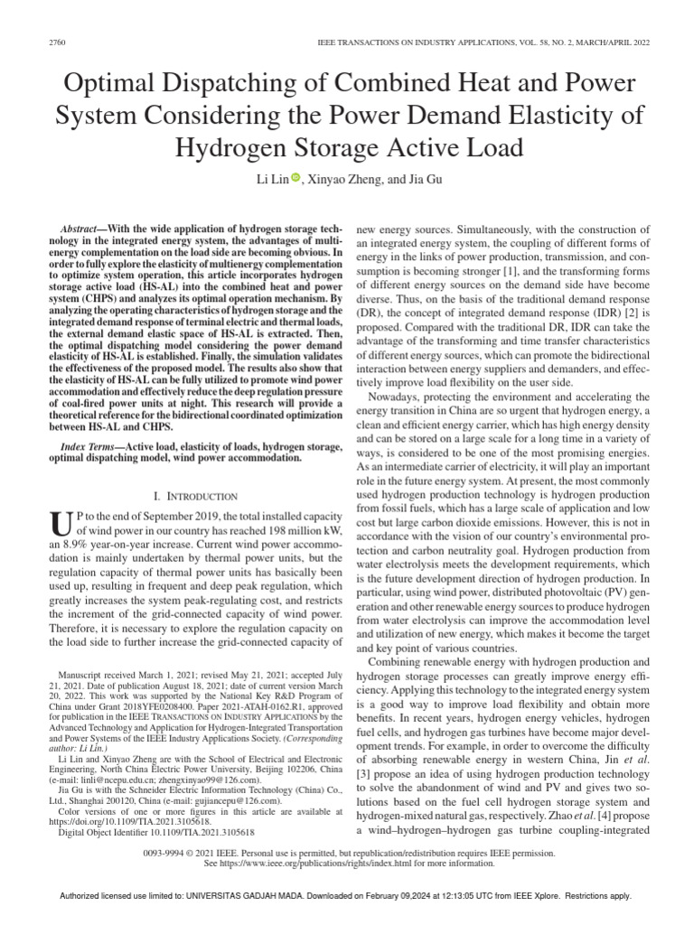 Optimal Dispatching of Combined Heat and Power System Considering The ...