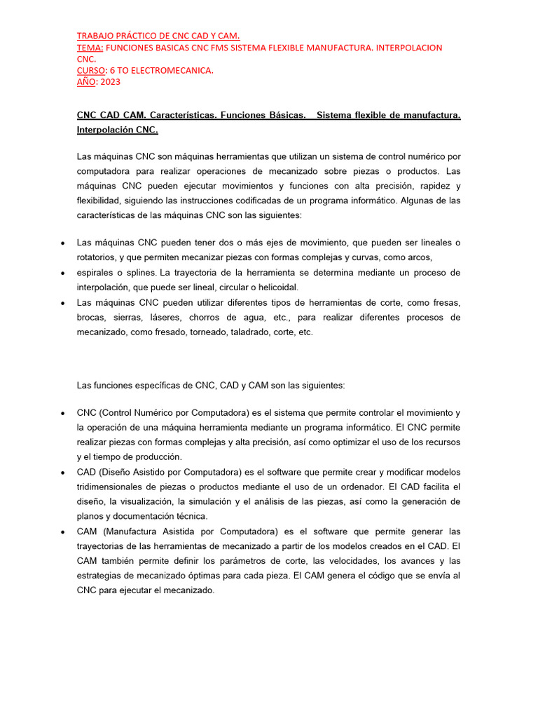 Las Funciones Específicas De Cnc Pdf Control Numerico Mecanizado 