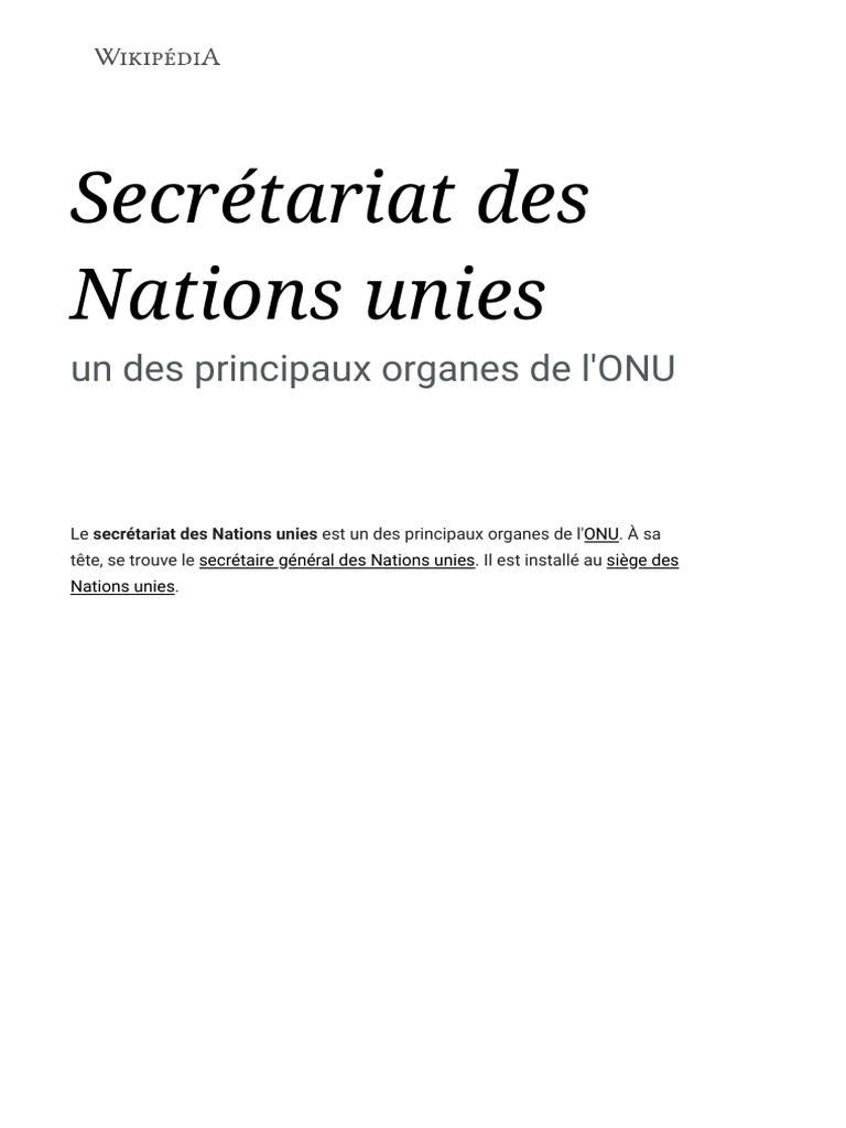 Rôle et fonctionnement du Secrétariat de l'ONU | PDF | Nations unies ...