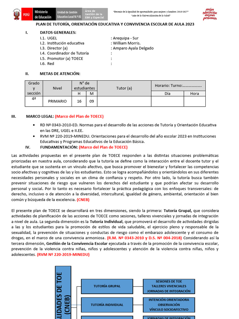 Plan de Tutoría y Convivencia Escolar 2023 | PDF | Salón de clases