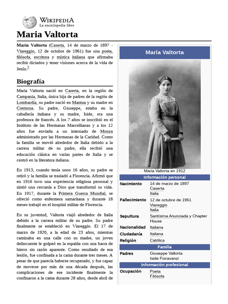Biografía de Maria Valtorta: Poeta y Mística | PDF