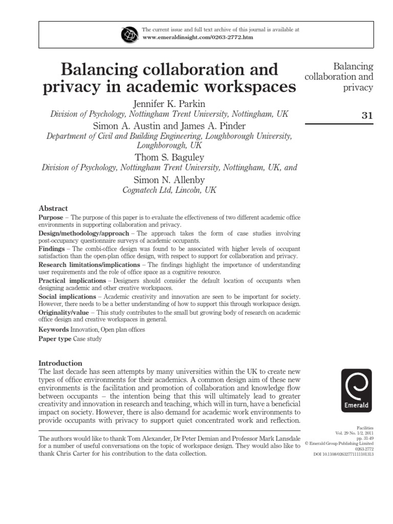 Balancing Collaboration and Privacy in Academic Workspaces | PDF ...