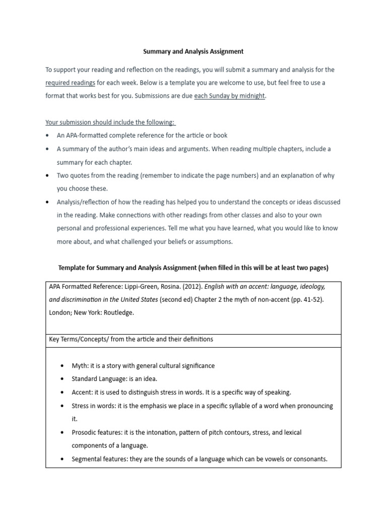 Weekly Reading Summary & Analysis | PDF | Stress (Linguistics) | Accent ...