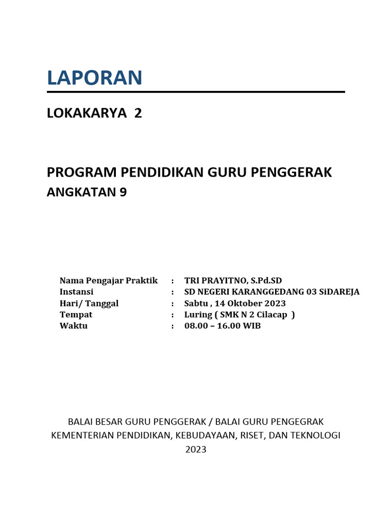 Lokakarya 2 Program Guru Penggerak 2023 | PDF | Karier & Perkembangan ...