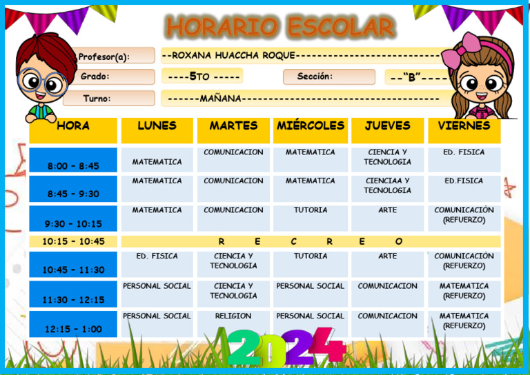 Horario de Clases de 5to B. | PDF