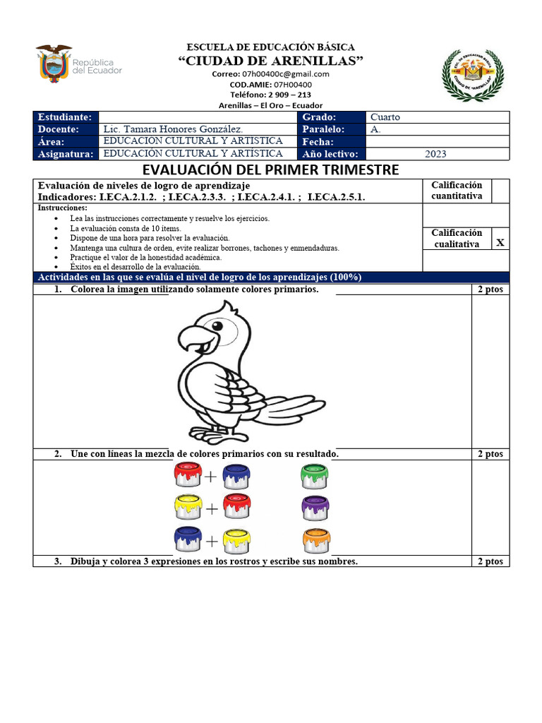 Evaluación ECA Cuarto Grado 2023 | PDF