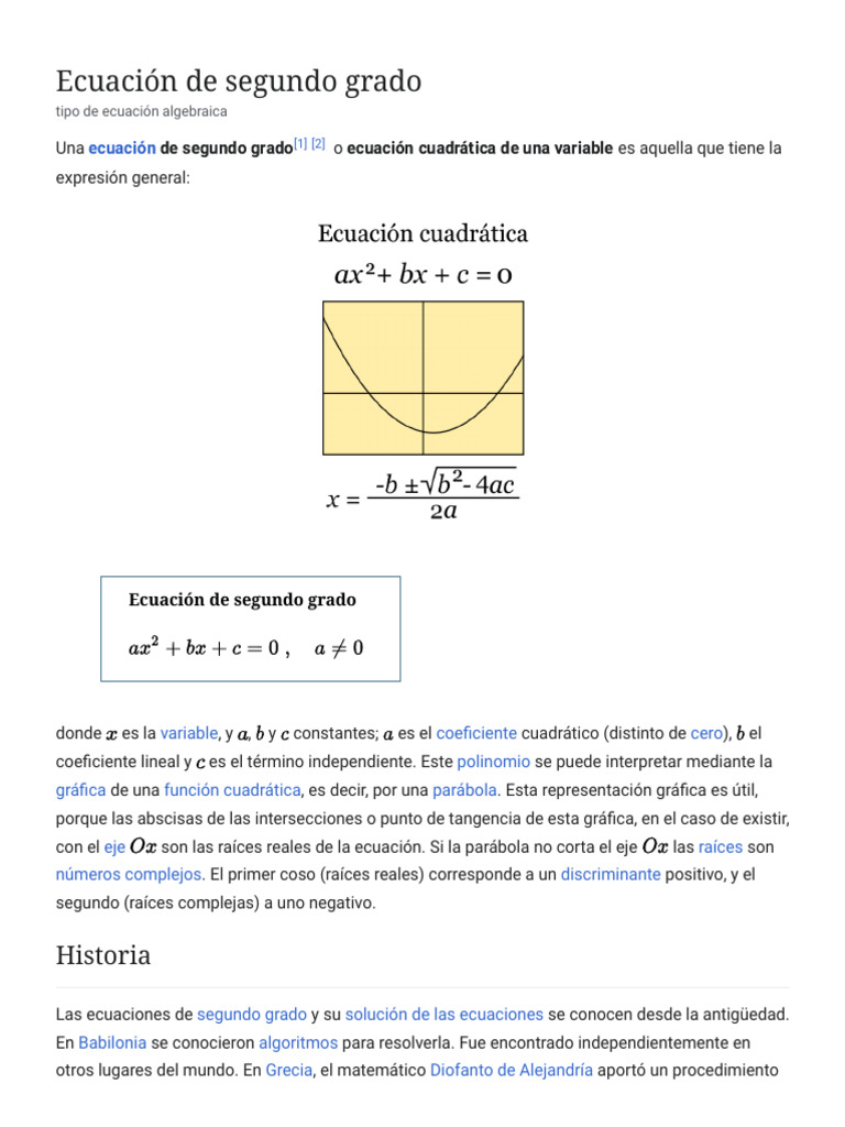 Ecuación de Segundo Grado PDF Ecuación cuadrática Ecuaciones