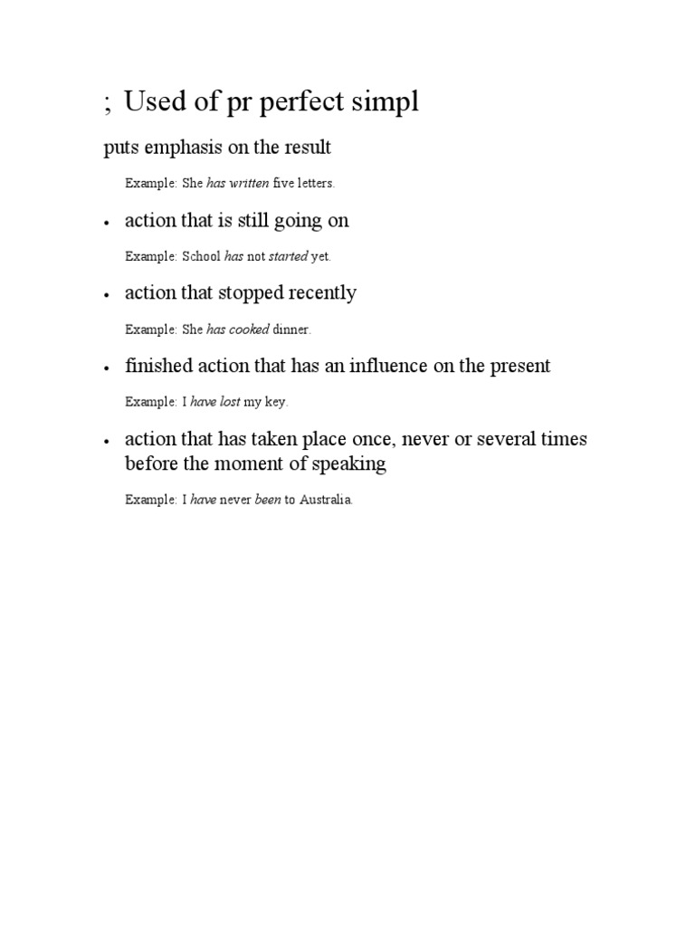 Used of PR Perfect Simpl: Puts Emphasis On The Result | PDF | Career ...