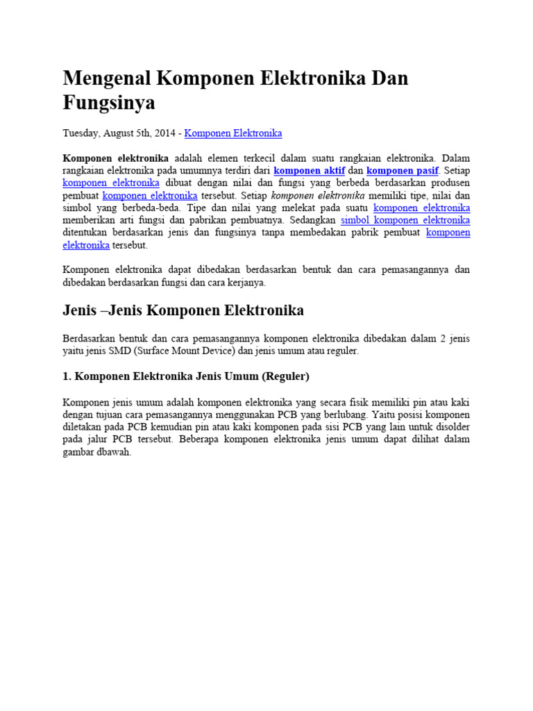 Mengenal Komponen Elektronika Dan Fungsinya Pdf