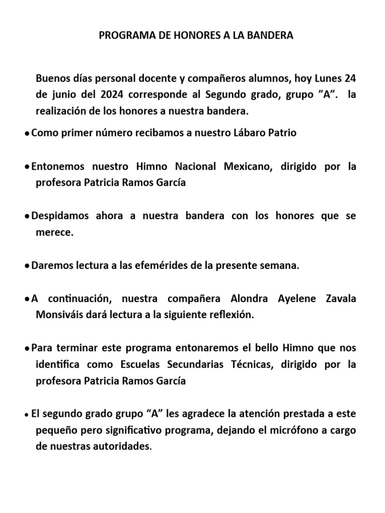 Honores a la Bandera y Despedida 2024 | PDF | México