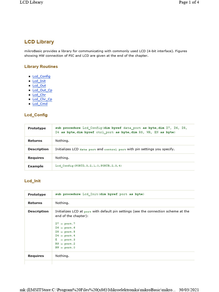 mikroBasic LCD Library Guide | PDF | Computer Architecture | Computer ...