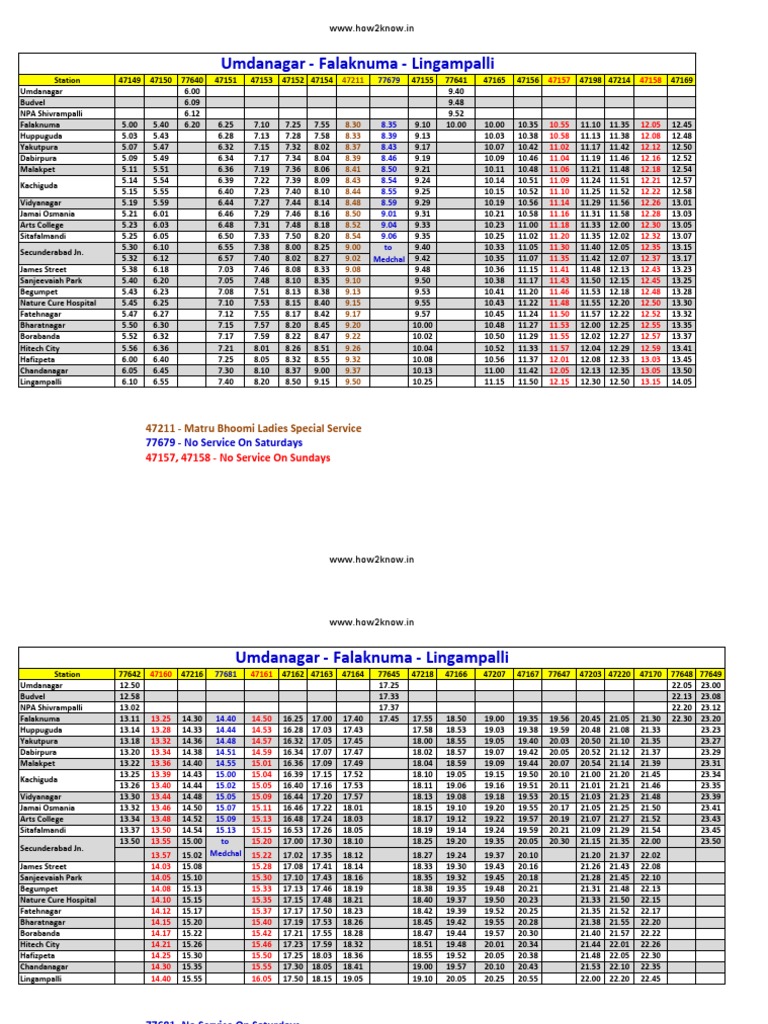 Hyderabad MMTS Timetable Overview | PDF