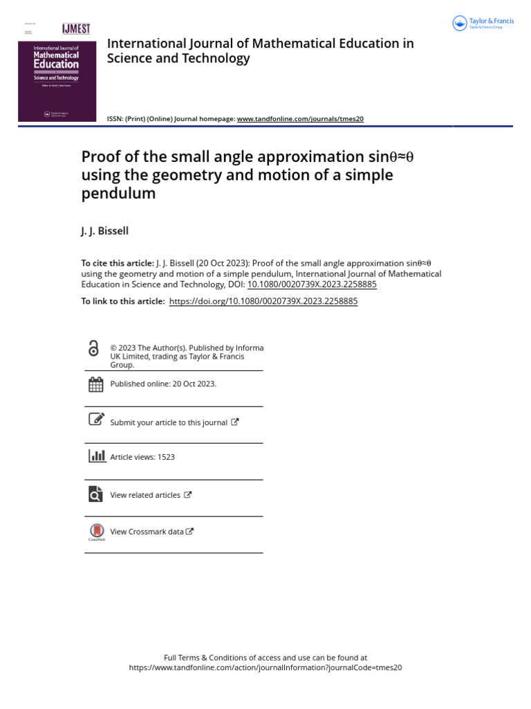 Proof of The Small Angle Approximation Sin Using The Geometry and ...