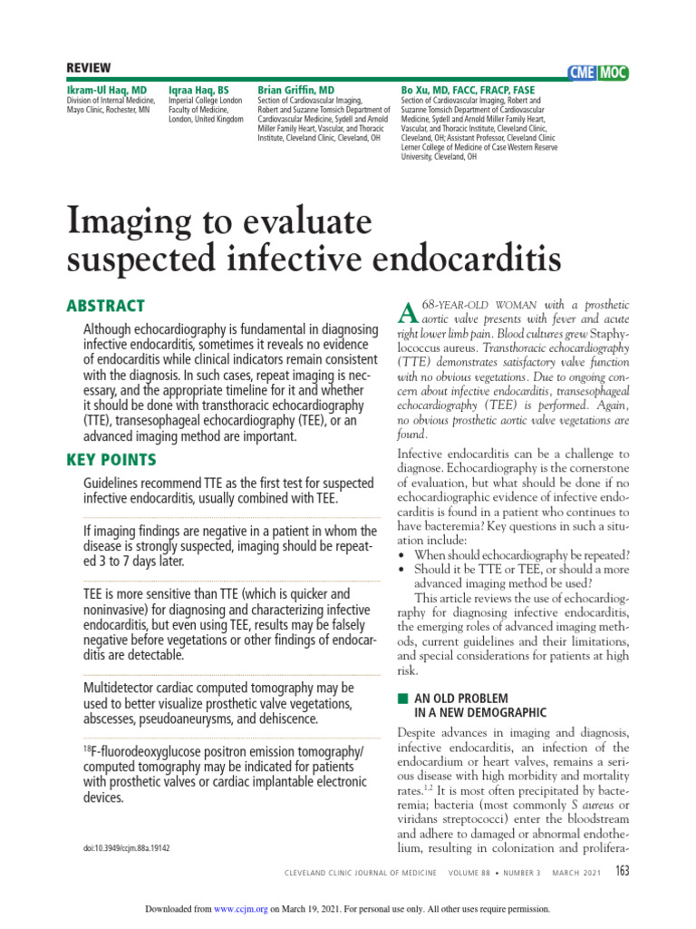 Imaging To Evaluate Suspected Infective Endocarditis | PDF ...
