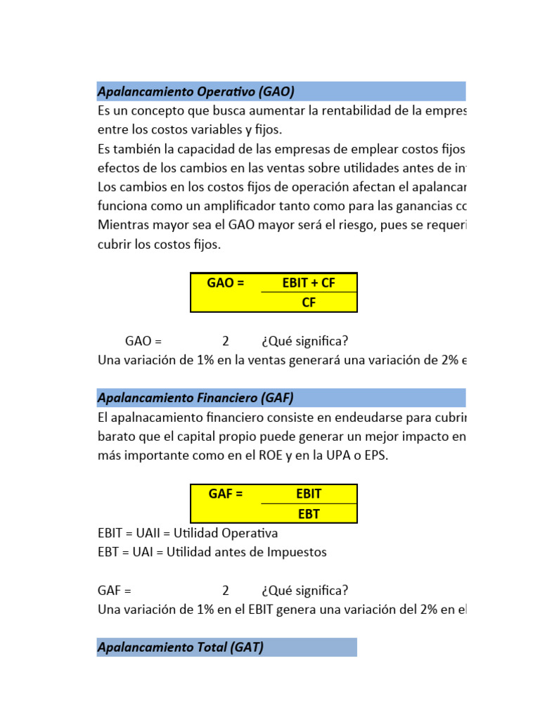 Apalancamiento Operativo y Financiero en Empresas | PDF ...