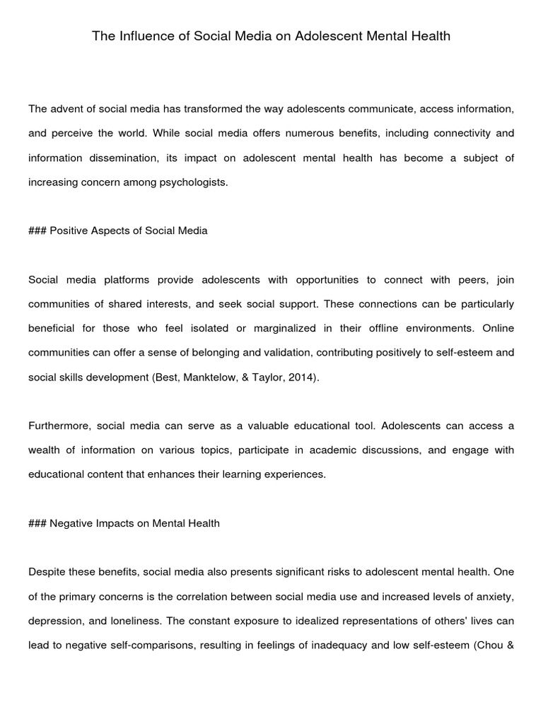 Social Media and Adolescent Mental Health | PDF | Social Media ...