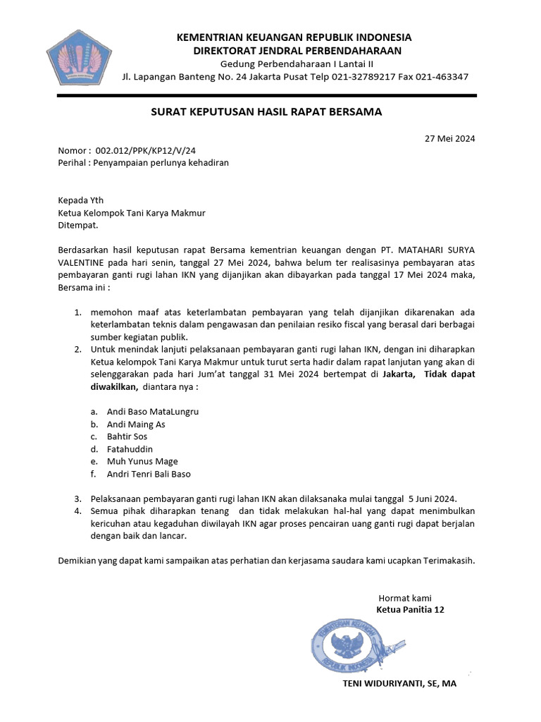 Surat Keputusan Rapat | PDF