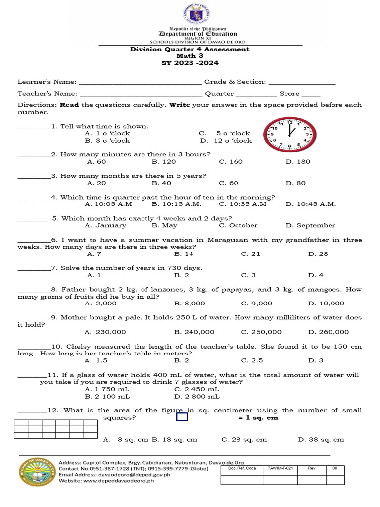 Math 3-Assessment | PDF
