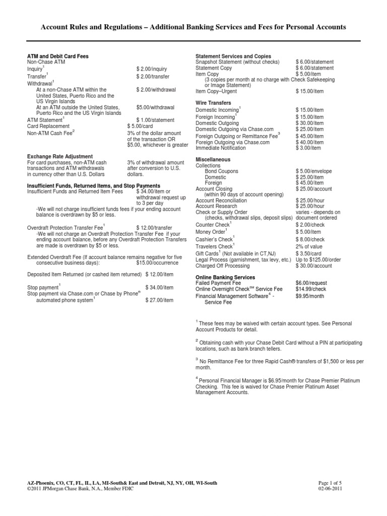 Chase Fee PDF Transaction Account Overdraft
