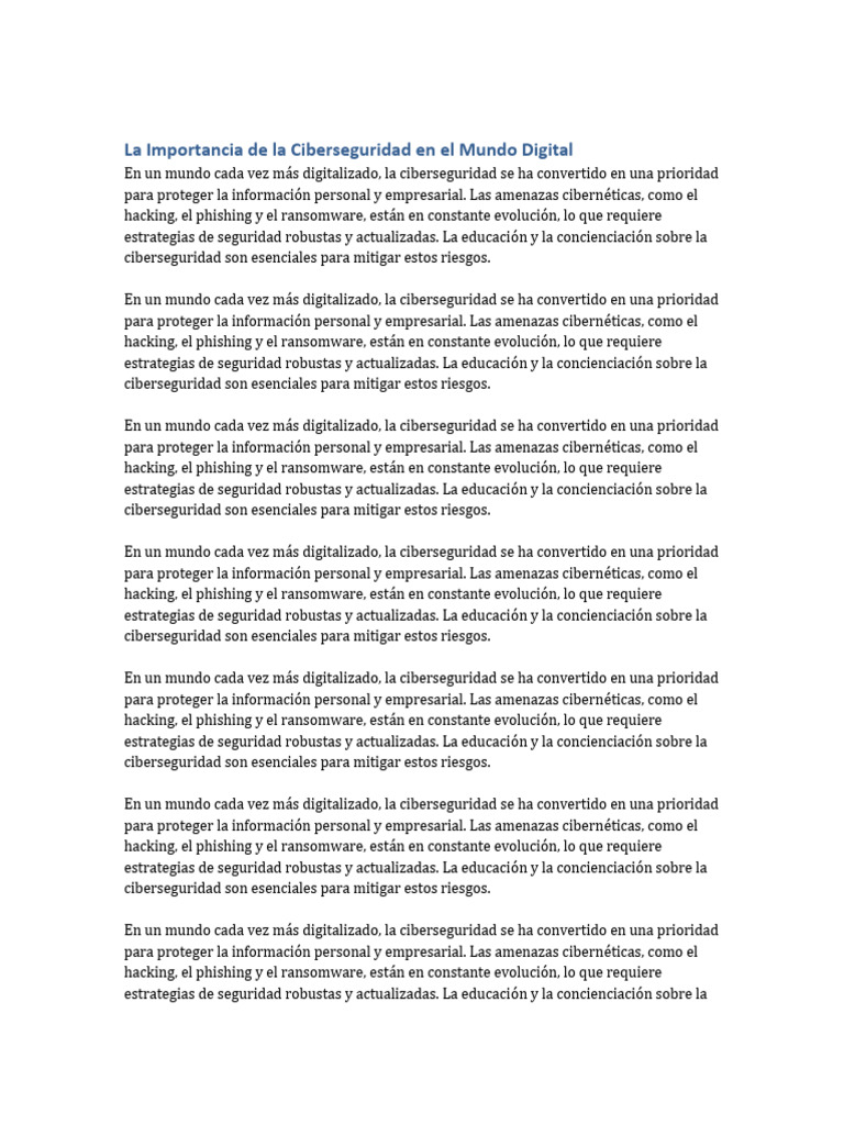 La Importancia de La Ciberseguridad en El Mundo Digital Expandido | PDF ...