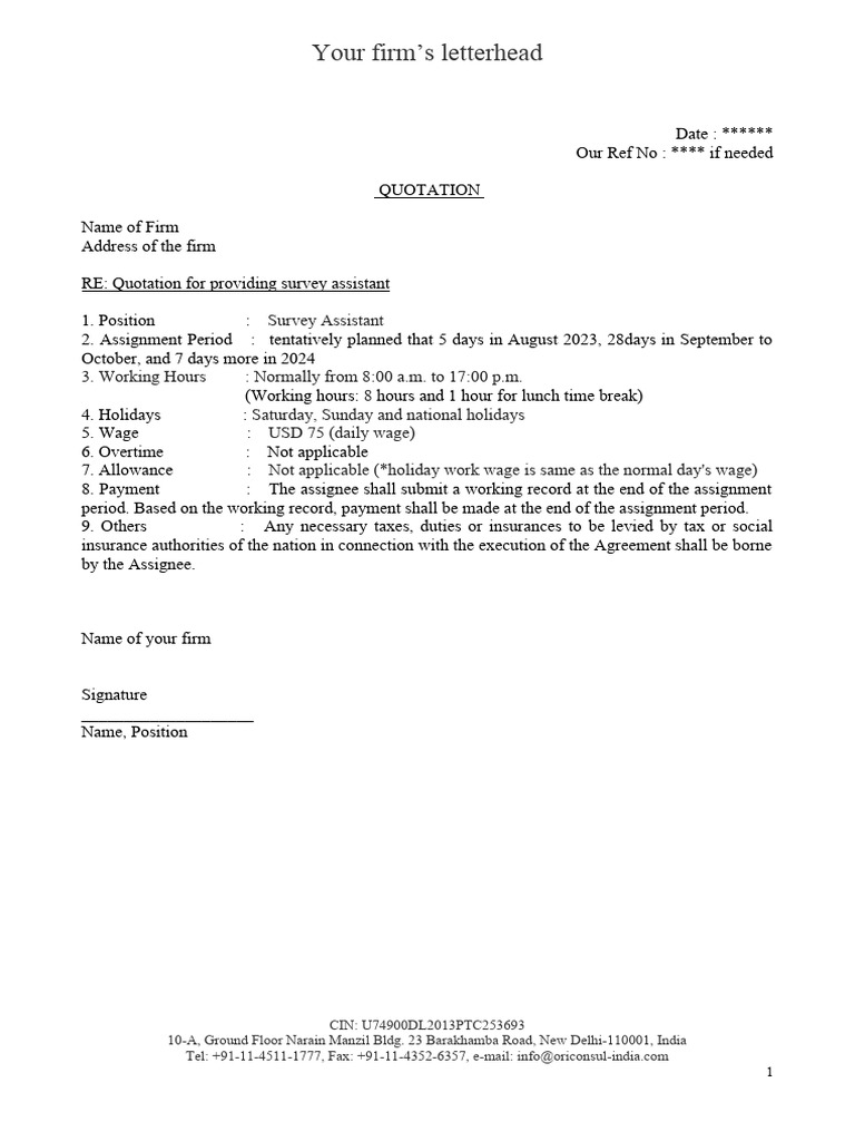 Quotation for Survey Assistant Services | PDF