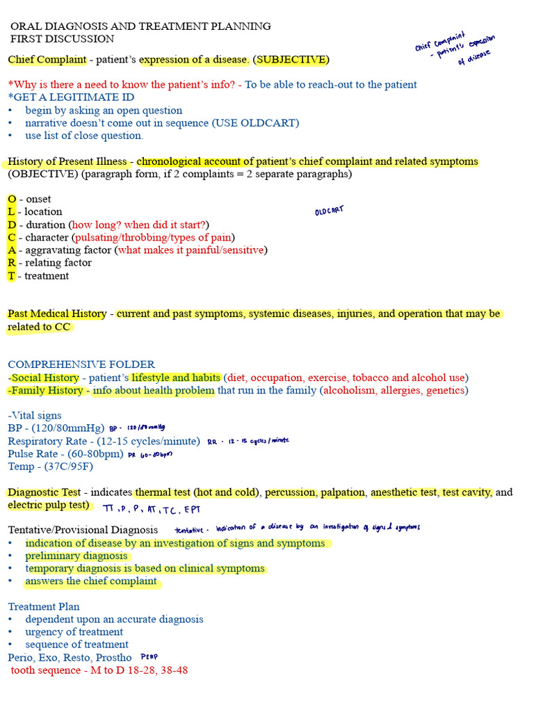 Oral Diagnosis and Treatment Planning Midterm | PDF | Medical Diagnosis ...