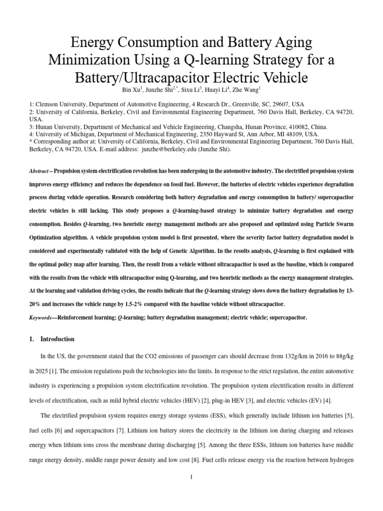Energy consumption and battery aging minimization using a q learning