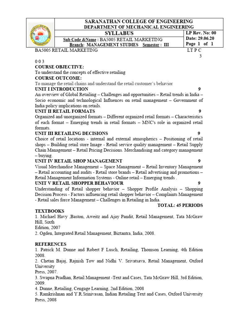 Lesson Plan - RETAIL MGT-JUNE 2020 | PDF | Retail | Online Shopping