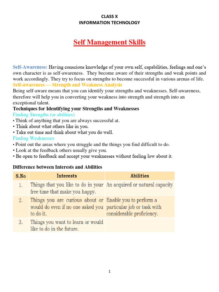 Self Management Skills for Success | PDF | Goal | Self Awareness