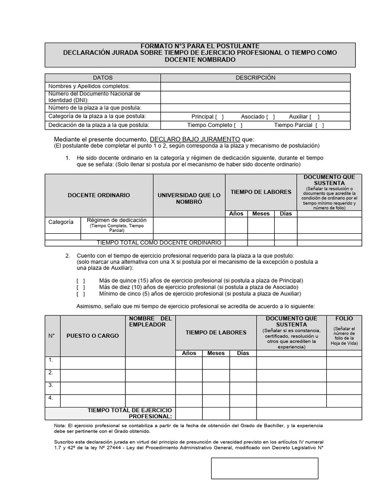 Declaración Jurada de Experiencia Docente | PDF | Gobierno | Justicia