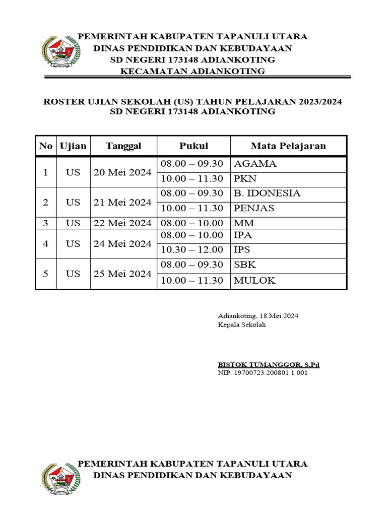 Roster Ujian Sekolah SD 173148 2024 | PDF | Olahraga & Rekreasi