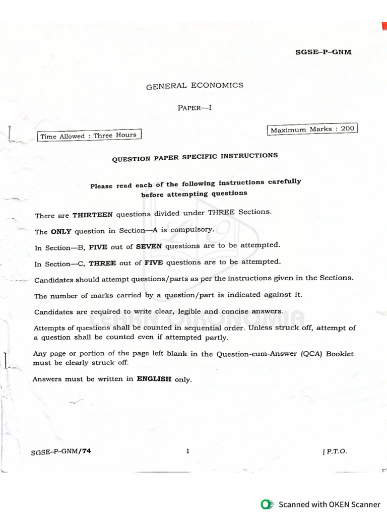 General Economics Paper I 2024 | PDF