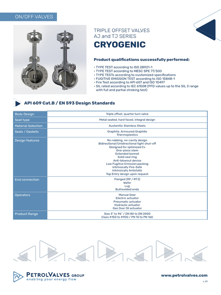On-Off Valves Triple Offset Cryogenic | PDF | Valve | Manufactured Goods