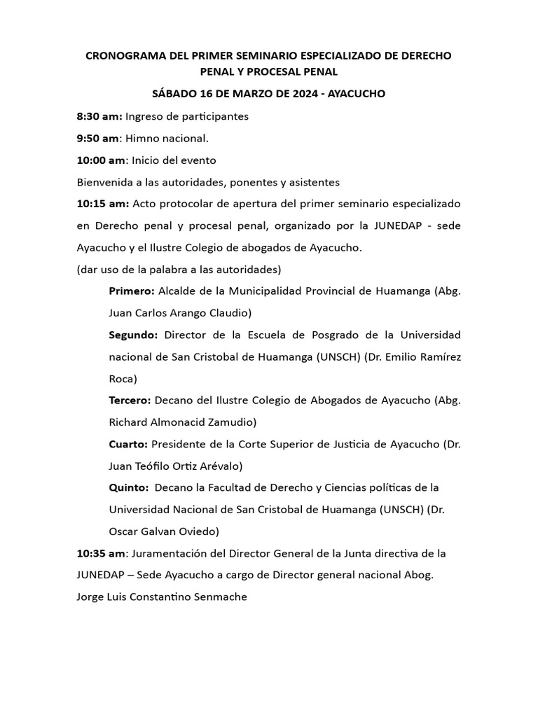 Cronograma Seminario Derecho Penal 2024 | PDF | Fiscal | Justicia