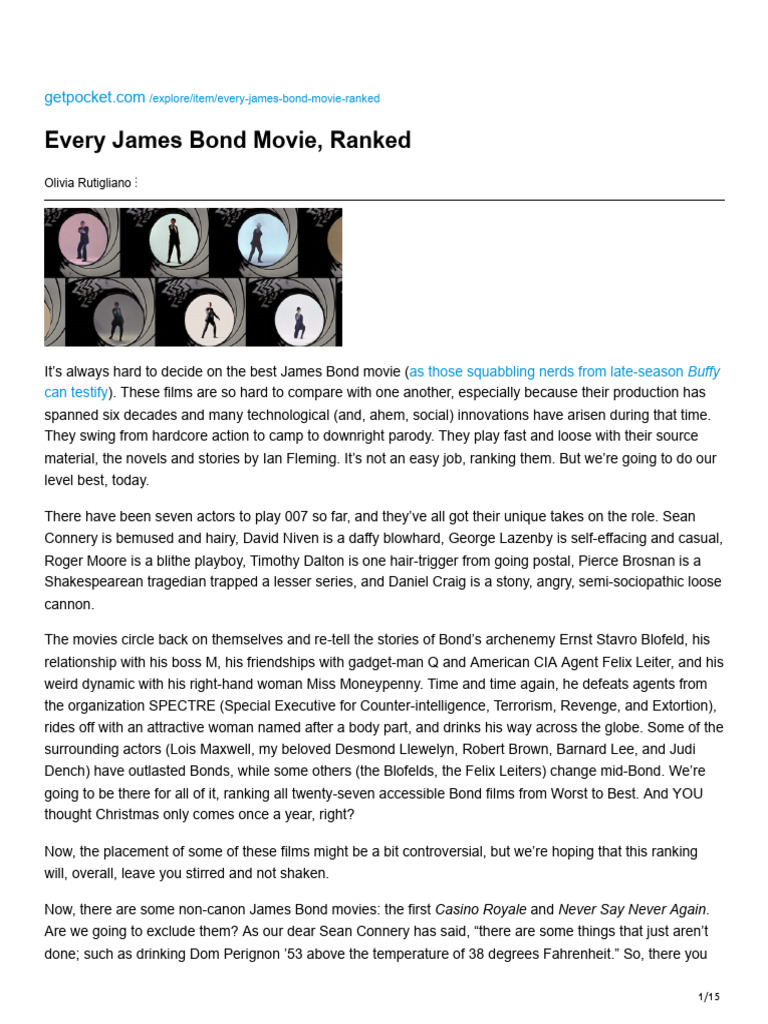 Bond Every James Bond Movie Ranked Pdf James Bond