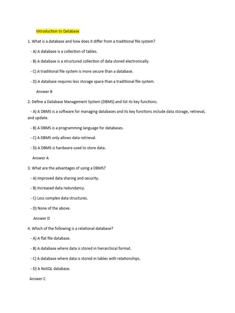 Database questionsand answer pdf databases relational model