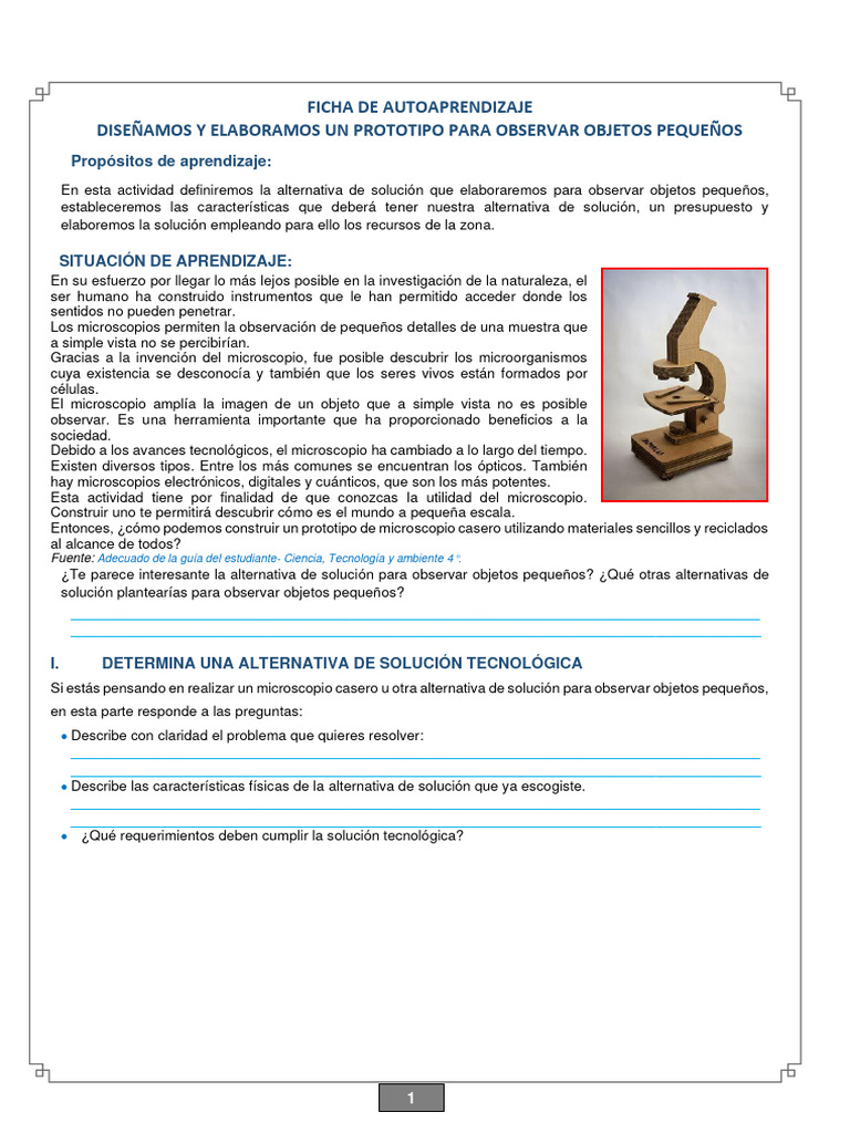 Ficha 2 - Diseñamos Prototipo de Un Microscopio | PDF | Microscopio ...