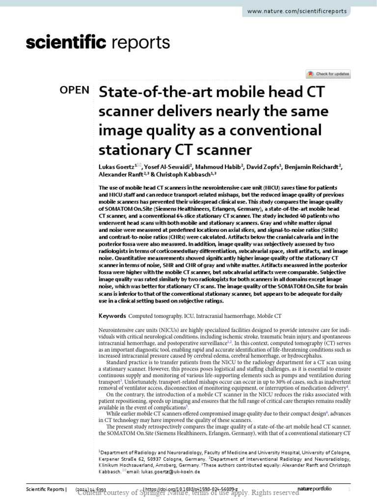 State-Of-The-Art Mobile Head CT Scanner Delivers N | PDF | Ct Scan ...