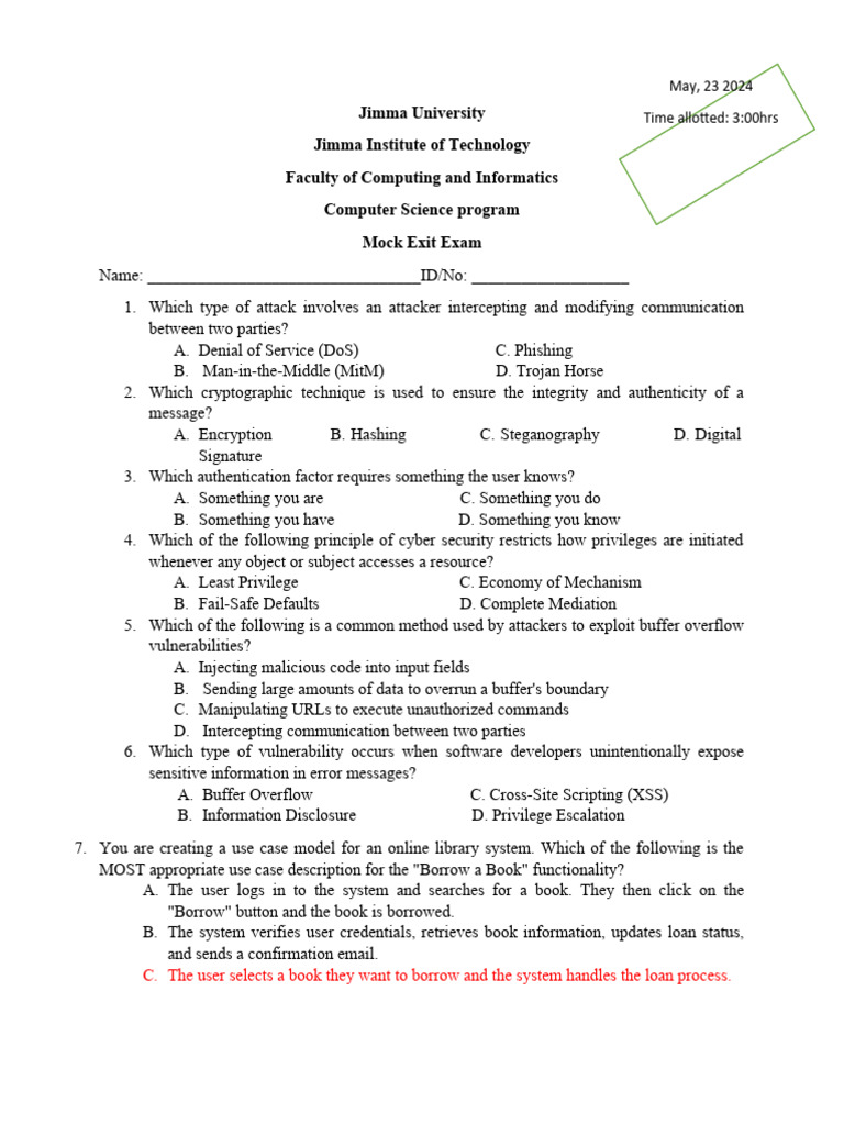 Cs 2024 Mock Exam-Updated | PDF | Computer Network | Parsing