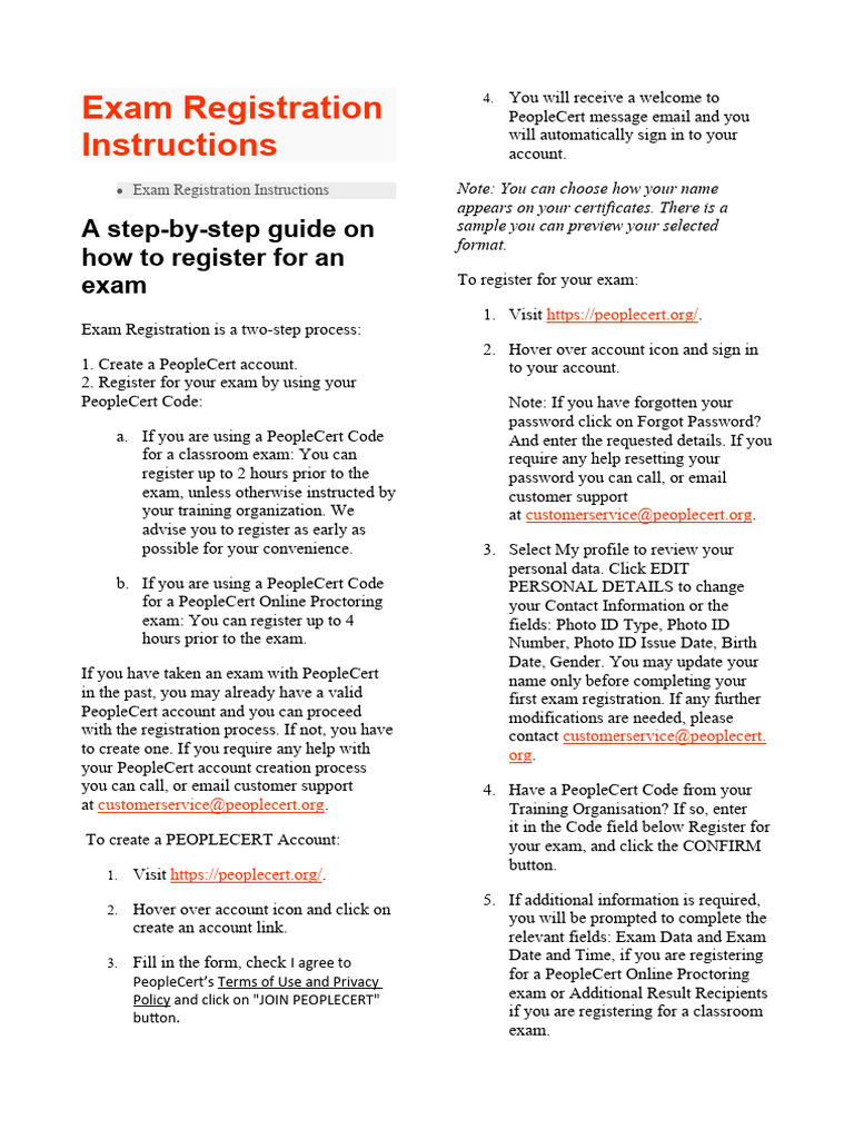 Exam Registration Instructions Pdf Identity Document Computing