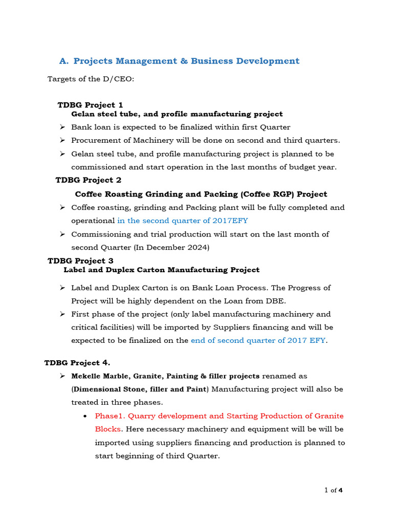 Projects Management and Business Development 2017 Plan Final | PDF ...
