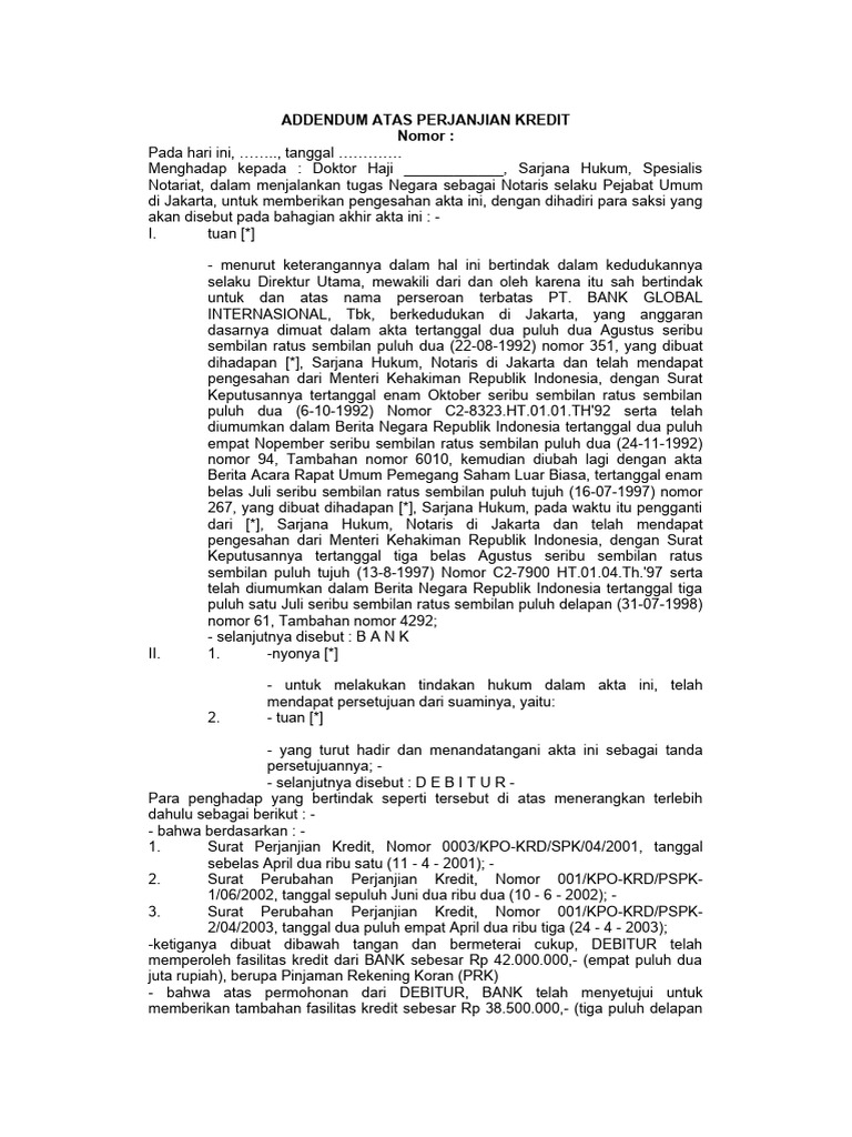 Addendum Perjanjian Kredit Bank | PDF | Pengelolaan Keuangan & Uang