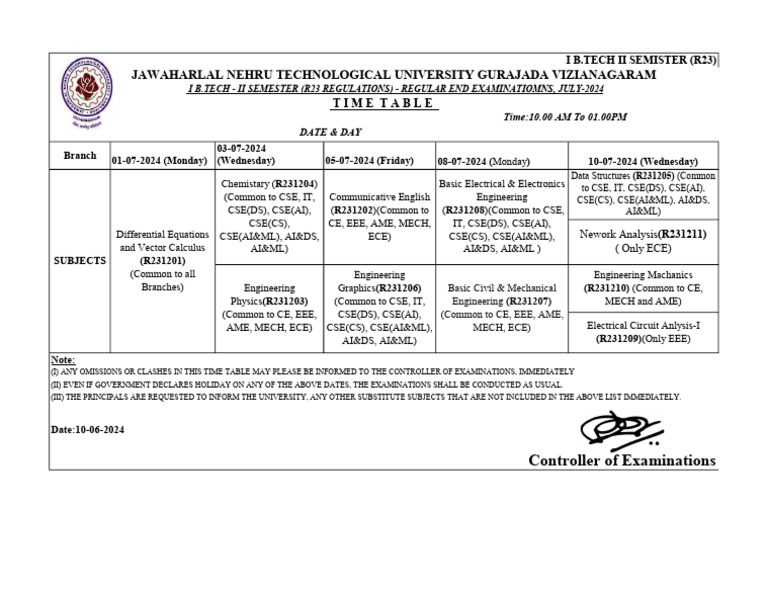 July 2024 B.Tech II Semester Exam Schedule | PDF | Electronic ...