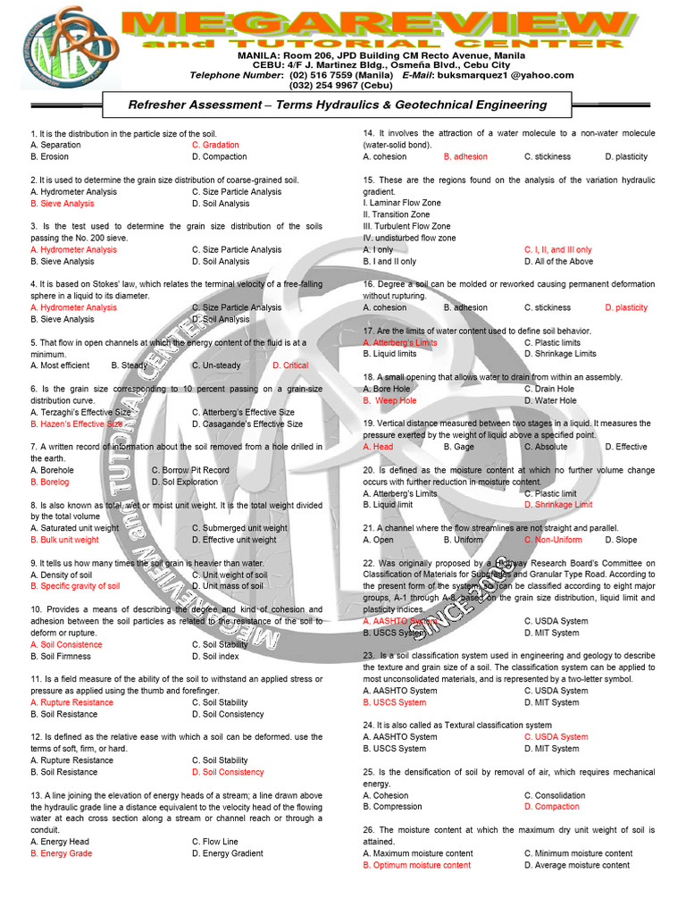 Mega Review Center Geotechnical Terms | PDF | Stress (Mechanics) | Soil ...