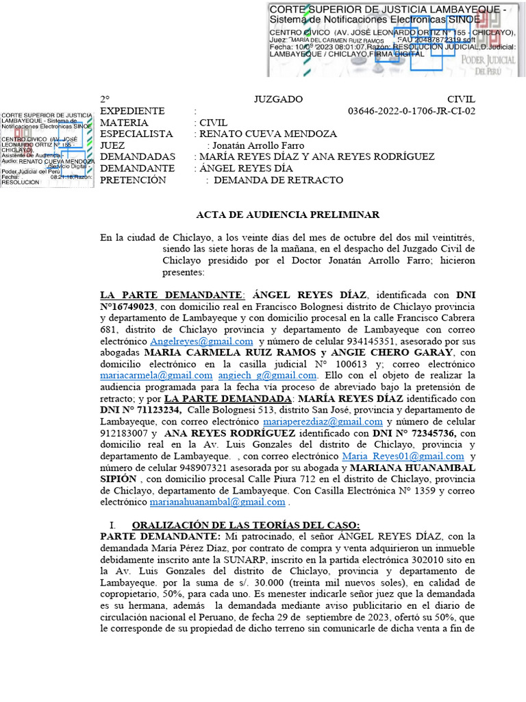 Acta de Audiencia Preliminar Civil | PDF | Justicia | Crimen y violencia
