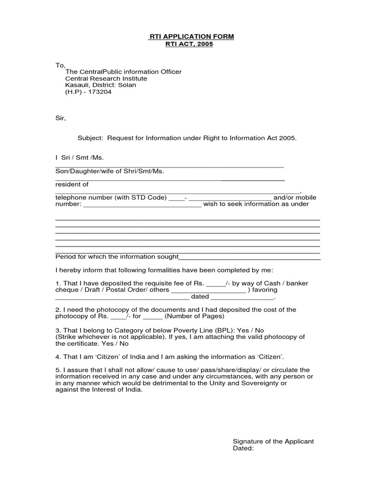 Rti application format pdf