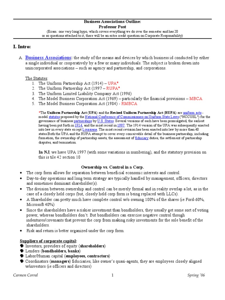 Business associations law outline image