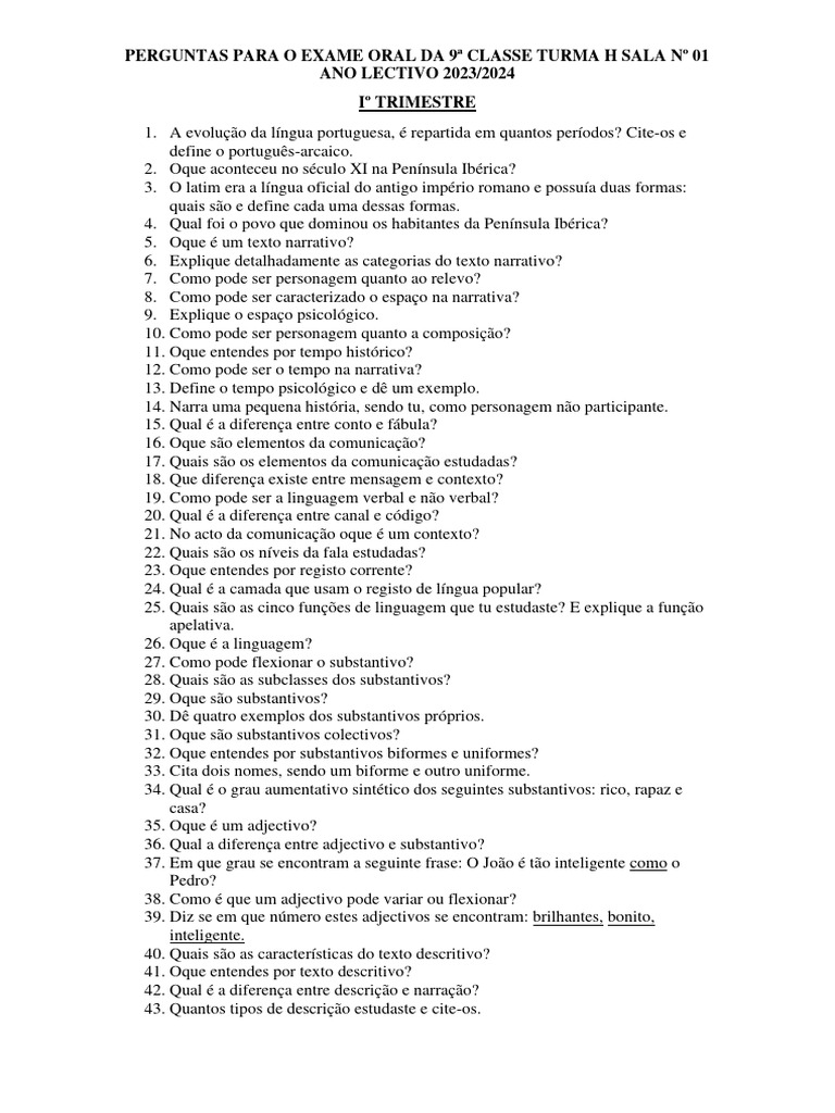 Perguntas para Exame de Português 9ª Classe | PDF | Comunicação ...