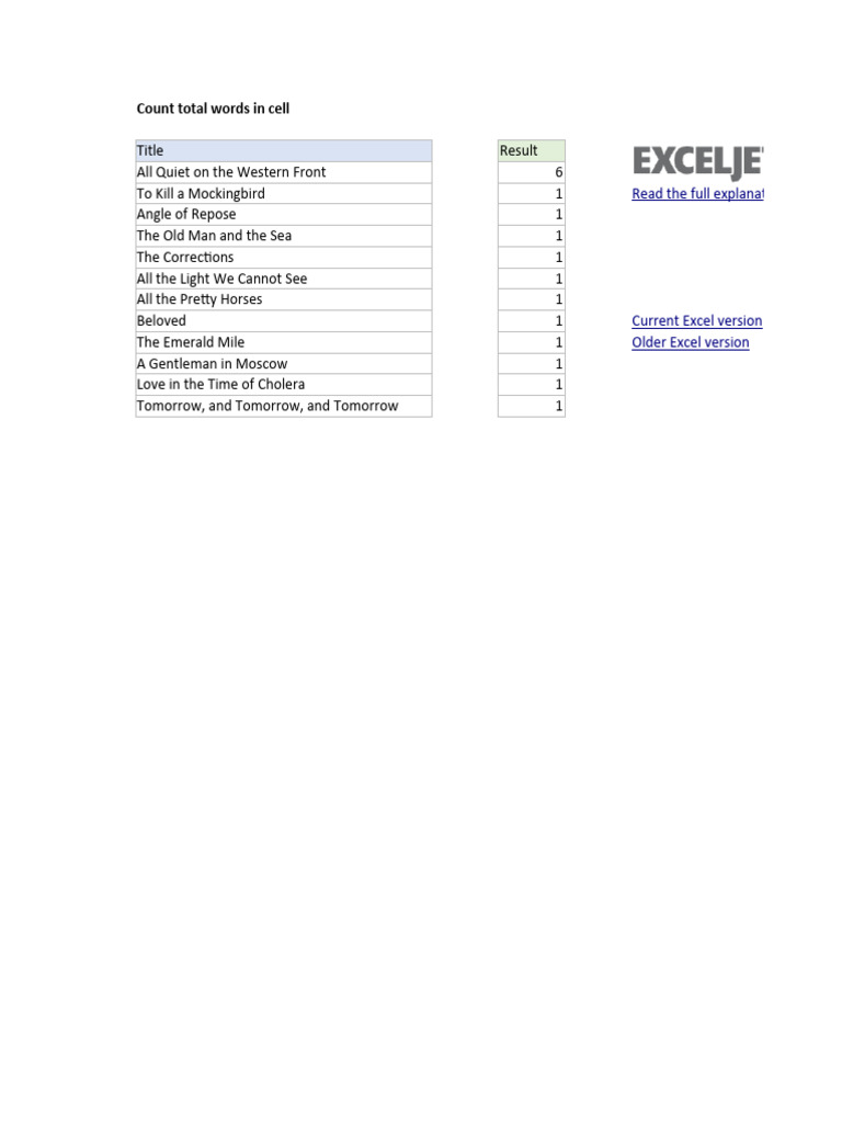 Count Total Words in Cell | PDF