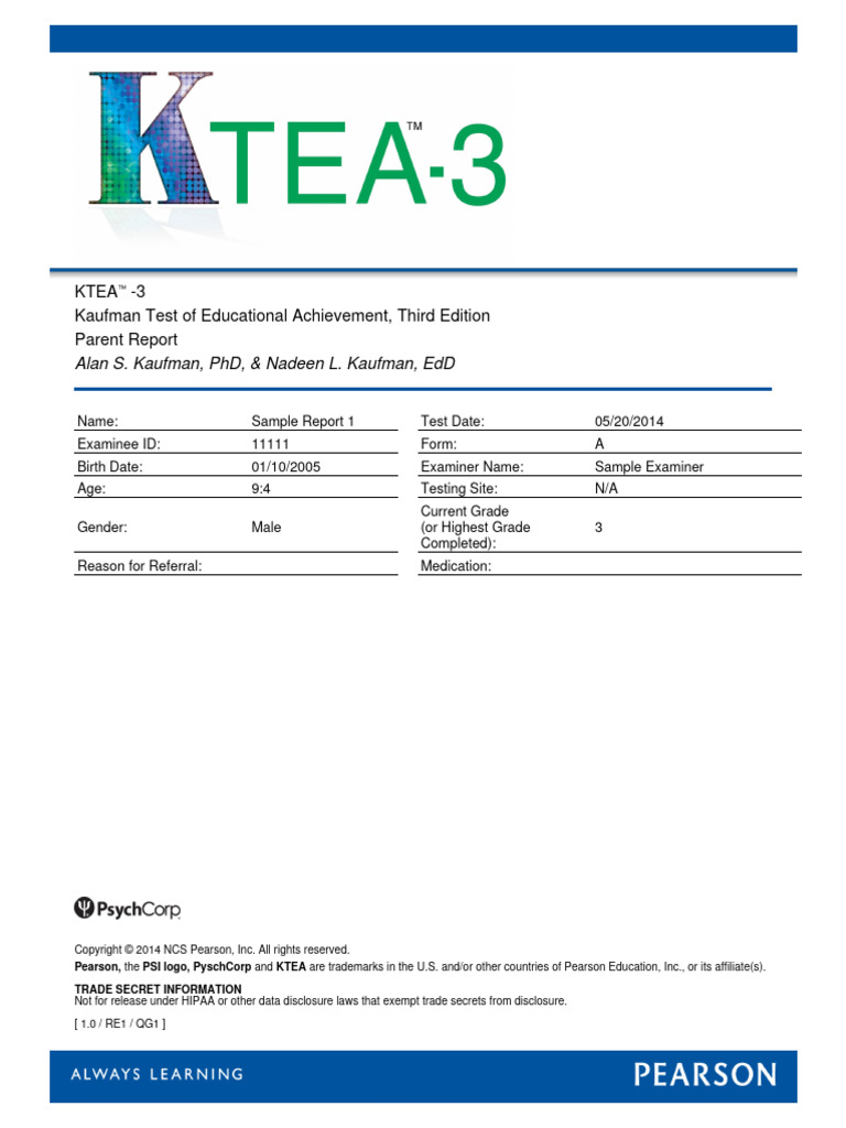 Ktea 3 parent report pdf fluency reading comprehension